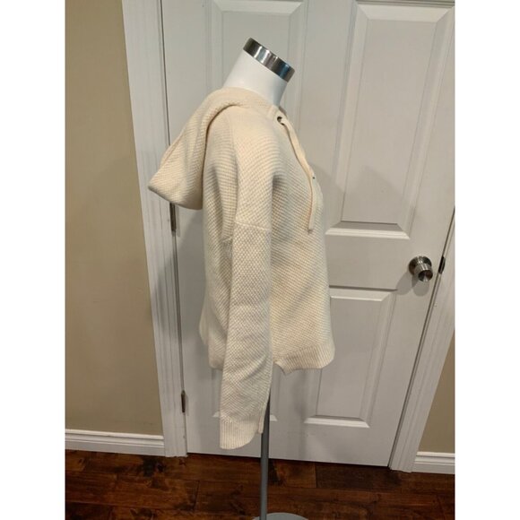 Madewell Cream Knit Hooded Sweater W/ Lace-Up Front, Size Medium - Picture 3 of 7
